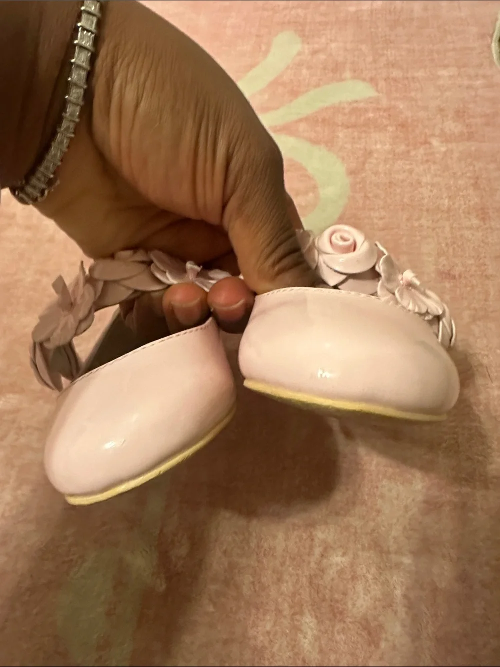 Janie and Jack Pale Pink Floral Strap Mary Jane Shoes